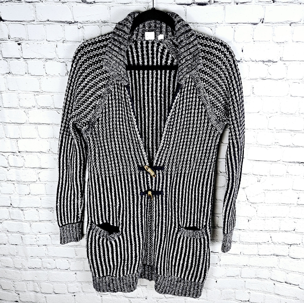 GAP | collar toggle close navy heavy knit long cardigan